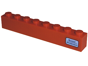 Lego Brick 1 x 8 with 'Brussel - Amsterdam' Pattern on Right Side (Sticker) - Set 7745 / Red