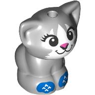 Lego Animal, Cat, Kitten Sitting with White Face, Dark Pink Nose, Blue Socks print / Light Bluish Gray