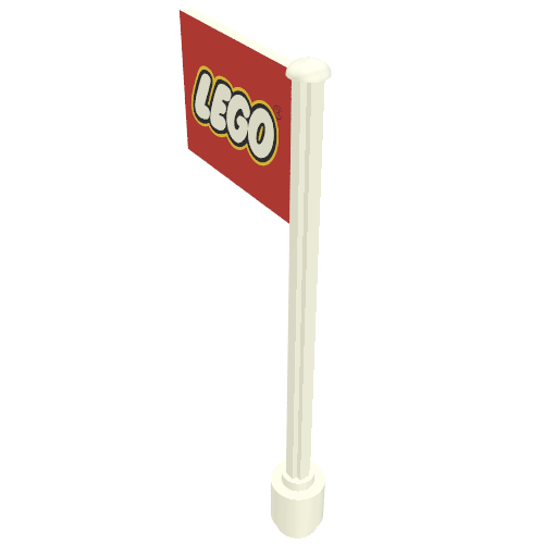 Lego Flag on Flagpole, Straight with Red Lego Print / White