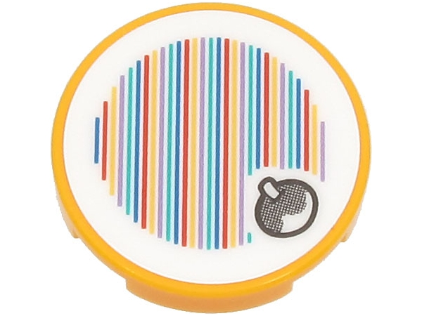 Lego Tile, Round 2 x 2 with Bottom Stud Holder with Super Mario Scanner Code Fruit Pattern (Sticker) - Sets 30509 / 71403 / 71406 / 71418 / Bright Light Orange