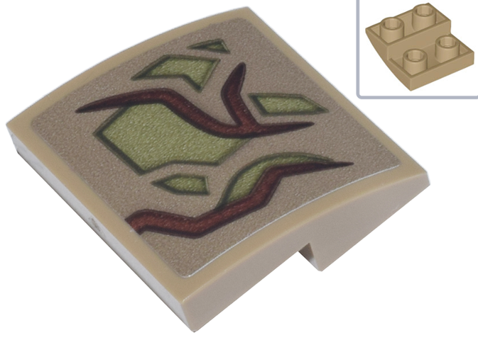 Lego Slope, Curved 2 x 2 x 2/3 Inverted with Reddish Brown Vines and Olive Green Patches Pattern (Sticker) - Set 76297