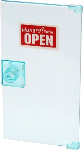 Lego Door 1 x 4 x 6 with Stud Handle with Red and White Sign 'Hungry? We're OPEN' Pattern (Sticker) - Set 60271