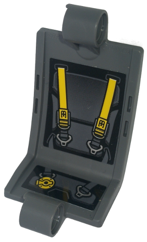 Lego Technic, Panel Curved 3 x 5 x 3 with Yellow Seat Belts with Bugatti Logo and Cushion Outlines Pattern (Stickers) - Set 42151 / Dark Bluish Gray