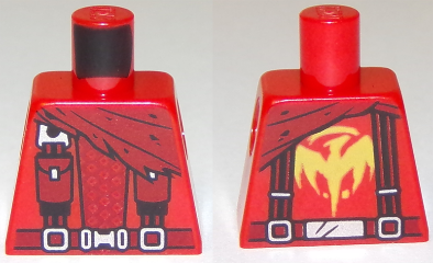 Lego Torso Ninjago Cape, Suspenders, Pouches, Belt Buckle, Dragon Logo on Back Pattern / Red
