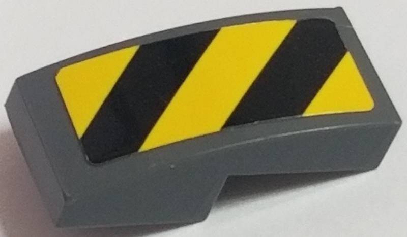 Lego Slope, Curved 2 x 1 x 2/3 with Black and Yellow Danger Stripes Pattern Left (Sticker) - Sets 60121 / 60122