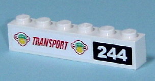 Lego Brick 1 x 6 with Box and Arrows and Globe and 'TRANSPORT' and with '244' Pattern (Stickers) - Set 7641