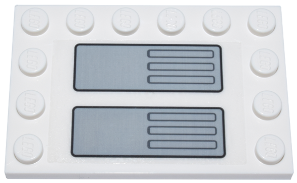 Lego Tile, Modified 4 x 6 with Studs on Edges with Light Bluish Gray and Black Mechanical Panel and Dark Bluish Gray Air Vents Pattern Model Left Side (Sticker) - Set 75357