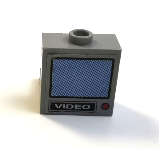 Lego Stickered Assembly 2 x 2 x 1 2/3 with White 'VIDEO', Red Button and Blue Monitor Pattern (Sticker) - Set 5571