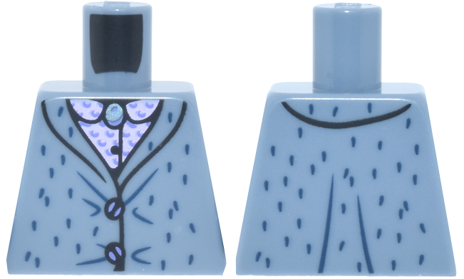 Lego Torso Jacket with Black Trim, Dark Blue Spots, Blue Violet Buttons over Bright Pink Shirt with Swirls and Metallic Light Blue Button Pattern