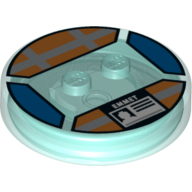 Lego Function Brick Round 4 x 4 x 2/3 with 2 Studs and ID Badge with 'EMMET' Print / Trans-Light Blue