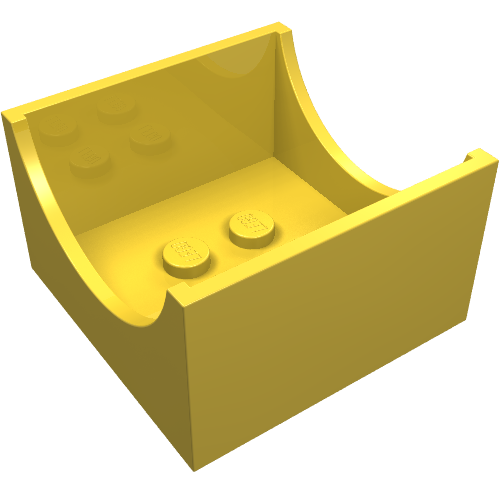 Lego Box 4 x 4 x 2 Bottom with Semicircle Cut-out Ends / Yellow