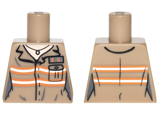 Lego Torso Ghostbusters Jumpsuit Female with 'E.G.' ID Badge and Necklace Pattern / Dark Tan