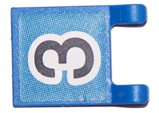 Lego Flag 2 x 2 Square with Flat Edge with Black Number 3 on Blue Background Pattern (Sticker) - Sets 3420 / 3425 / Blue