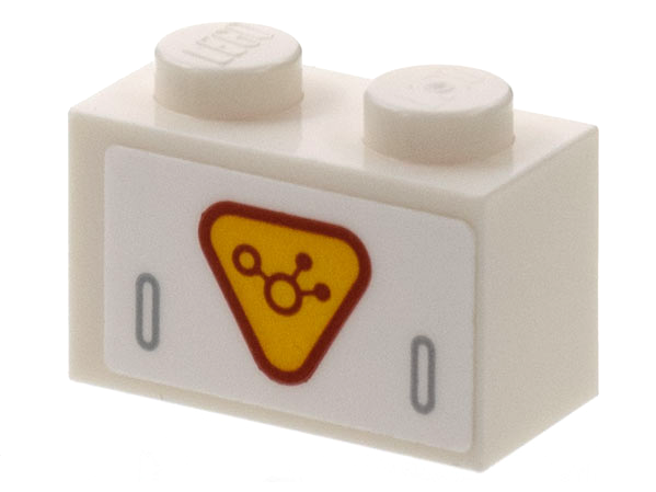 Lego Brick 1 x 2 with Bright Light Orange Triangle, Dark Red Border and Molecule Pattern (Sticker) - Set 76831