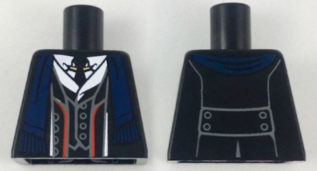 Lego Torso Suit Jacket, Vest and Tie, Red Trim, Dark Blue Scarf Pattern