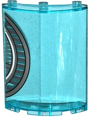 Lego Cylinder Quarter 4 x 4 x 6 with Silver Stripes and White, Silver and Black Half Circles Pattern (Sticker) - Set 76038 / Trans-Light Blue