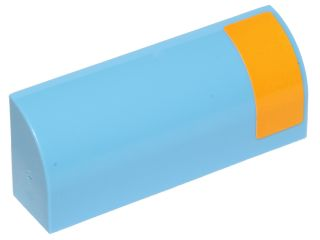 Lego Slope, Curved 1 x 4 x 1 1/3 with Bright Light Orange Vertical Stripe Pattern on Right Side (Sticker) - Set 75170 / Medium Blue