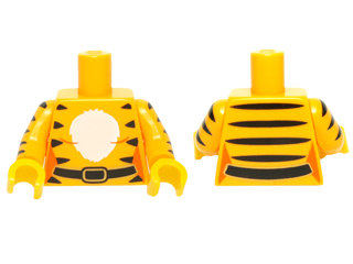 Lego Torso Female Outline with White Chest, Black Tiger Stripes and Belt Pattern / Bright Light Orange Arms with 5 Black Stripes Pattern / Yellow Hands