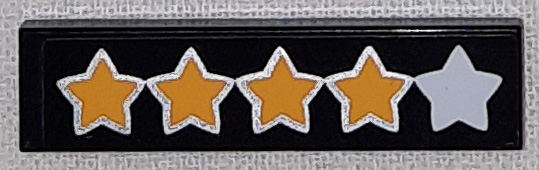 Lego Tile 1 x 4 with Silver Star and 4 Yellow Stars with Outline Pattern (Sticker) - Set 41057 / Black