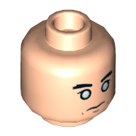 Lego Minifig Head Chirrut Imwe, Dual Sided, Eyebrows, White Eyes, Stern / Crooked Grin Print [Hollow Stud] / Light Nougat