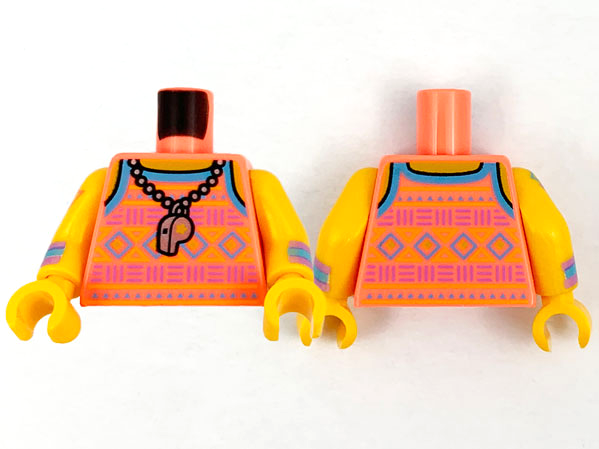 Lego Torso Tank Top Whistle Necklace Pattern / Bright Light Orange Arms with Medium Lavender and Medium Azure Cuff and Triangles Pattern / Bright Light Orange Hands