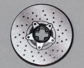 Lego Technic, Disk 3 x 3 with Disk Brake Silver Drilled Rotor and Star Shaped Hub with 5-Bolts Pattern (Sticker) - Set 8221