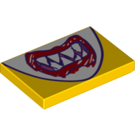 Lego Tile 2 x 3 with Mouth with Sharp Teeth and Red 'Scribbled' Lips Print / Yellow