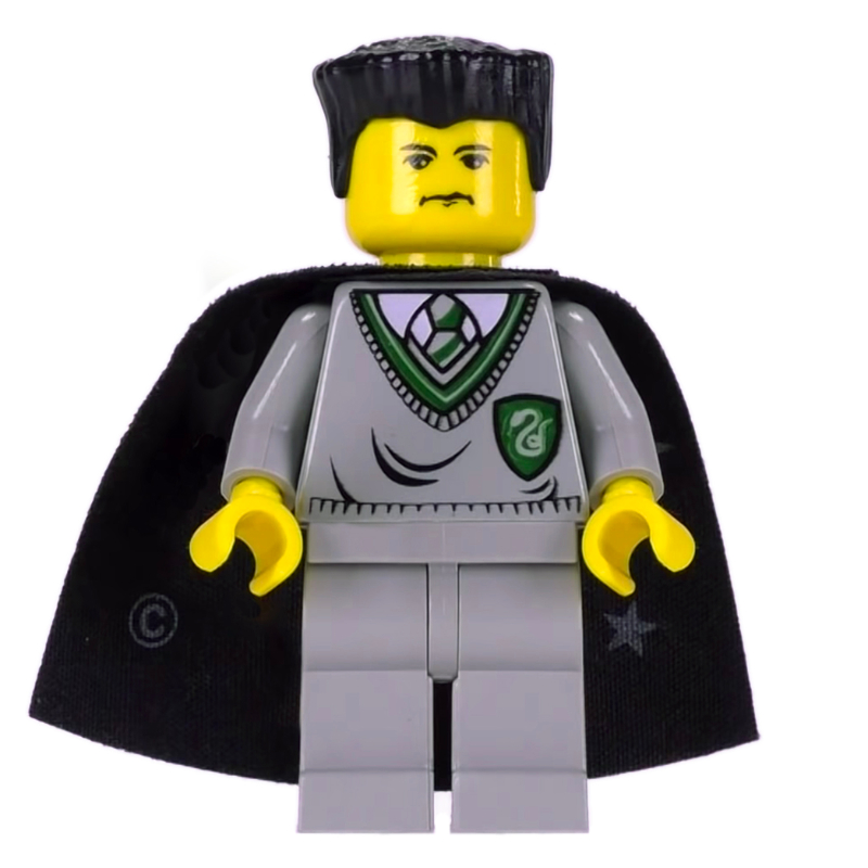 Lego Vincent Crabbe / Ron Weasley, Yellow Skin, Slytherin Sweater with Crest, Cape with Stars
