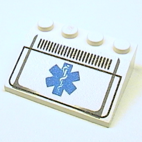 Lego Brick Sloped 33° 3 x 4 with Star of Life and Grill Print / White