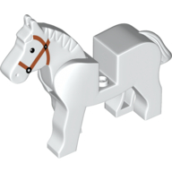 Lego Animal, Horse, Movable Head, Black Eyes, White Pupils, Brown Bridle Print / White