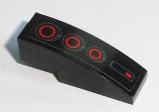 Lego Slope, Curved 3 x 1 with Red Circle Back Lights on Black Background Pattern (Sticker) - Set 75168 / Black
