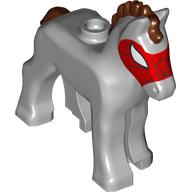 Lego Animal, Foal with Reddish Brown Mane, Tail, Red Spider-Man Mask print (Widow / Spider-Horse) / Light Bluish Gray