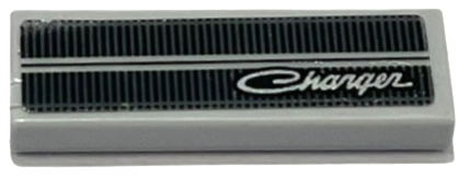 Lego Tile 1 x 3 with Black Vehicle Grille and 'Charger' Pattern (Sticker) - Set 76912 / Light Bluish Gray