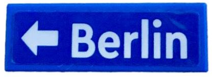 Lego Tile 1 x 3 with White Arrow and 'Berlin' Pattern (Sticker) - Set 77012 / Blue