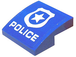 Lego Slope, Curved 2 x 2 x 2/3 with White Police Badge and 'POLICE' Pattern (Sticker) - Set 60176 / Blue