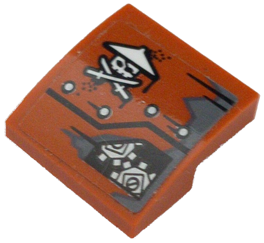 Lego Slope, Curved 2 x 2 x 2/3 with Ninja Skull with Crossed Swords, Rivets and Gears Pattern Model Right Side (Sticker) - Set 70603