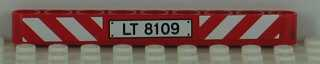 Lego Technic, Liftarm Thick 1 x 9 with Red and White Danger Stripes and 'LT 8109' Pattern (Sticker) - Set 8109 / Red