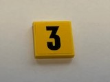 Lego Tile 2 x 2 with Black Number 3 on Yellow Background Pattern (Sticker) - Set 60110 / Yellow