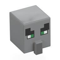 Lego Minifig Head Special, Cube with Nose and Villager Face with Green Eyes Print / Light Bluish Gray