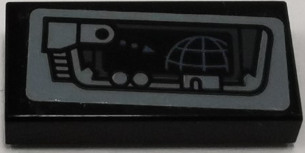 Lego Tile 1 x 2 with Black and Dark Bluish Gray Monitor and Navigation System Pattern (Sticker) - Set 75149
