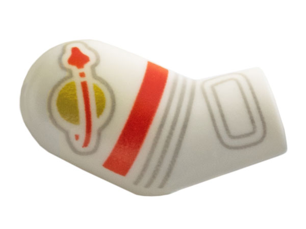 Lego Arm, Right with Astronaut Spacesuit Panels, Gold Classic Space Logo, Red Stripe and 3 Light Bluish Gray Lines Pattern