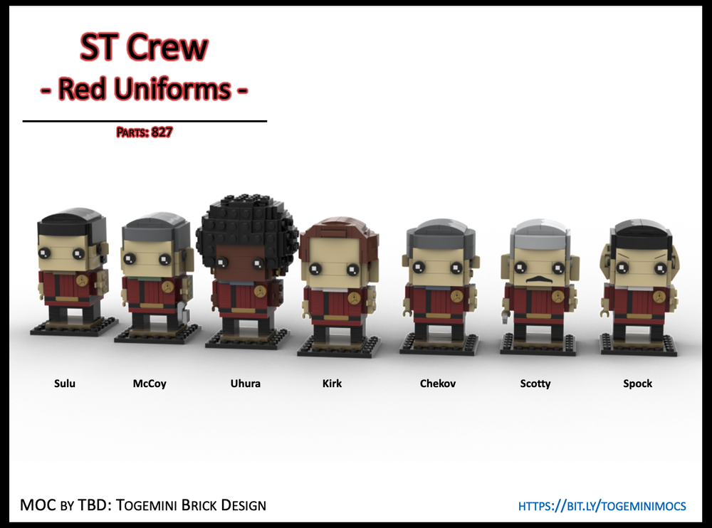 Lego ST Crew - Red Uniform - Spock, Kirk, Bones, Scotty, Uhura, Sulu, Chekov - Brickheadz