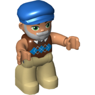 Lego Duplo Figure with Cap Blue, with Beard, Tan Legs, Reddish Brown Argyle Vest Print