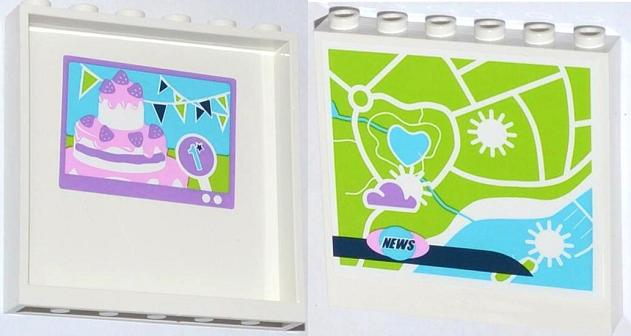 Lego Panel 1 x 6 x 5 with Cake on TV Screen on Inside and Map and 'NEWS' on Outside Pattern (Stickers) - Set 41056