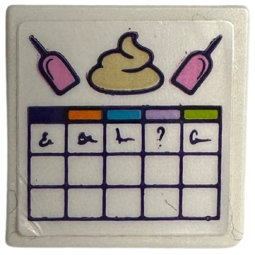 Lego Road Sign 2 x 2 Square with Open O Clip with Poop, Scoops and Cleaning Schedule Chart Pattern (Sticker) - Set 41718 / White