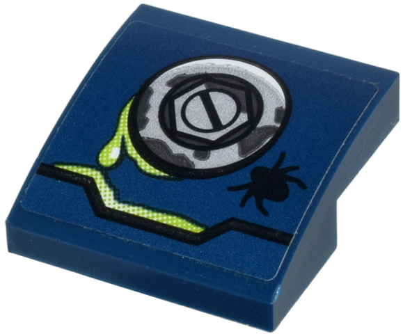 Lego Slope, Curved 2 x 2 x 2/3 with Light Bluish Gray Screw, Lime Liquid and Black Beetle Pattern (Sticker) - Set 70730