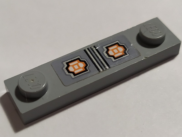 Lego Plate, Modified 1 x 4 with 2 Studs without Groove with Silver Lines and Bright Light Orange Pattern (Sticker) - Set 70322