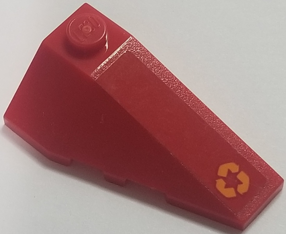 Lego Wedge 4 x 2 Triple Right with Orange Recycling Arrows on Red Background Pattern (Sticker) - Set 70615 / Red