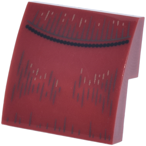 Lego Slope, Curved 2 x 2 x 2/3 Dress with Black Beaded Trim and Dark Bluish Gray and Copper Fringe Pattern / Dark Red