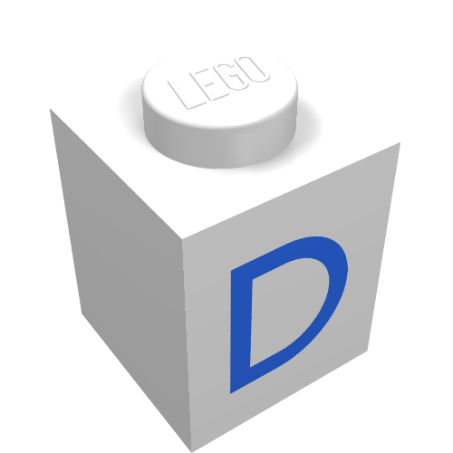 Lego Brick 1 x 1 with Blue D Print / White
